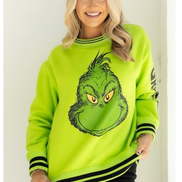 NWT GRINCH LONG SLEEVE SWEATSHIRT WITH VARSITY STRIPES ON...
